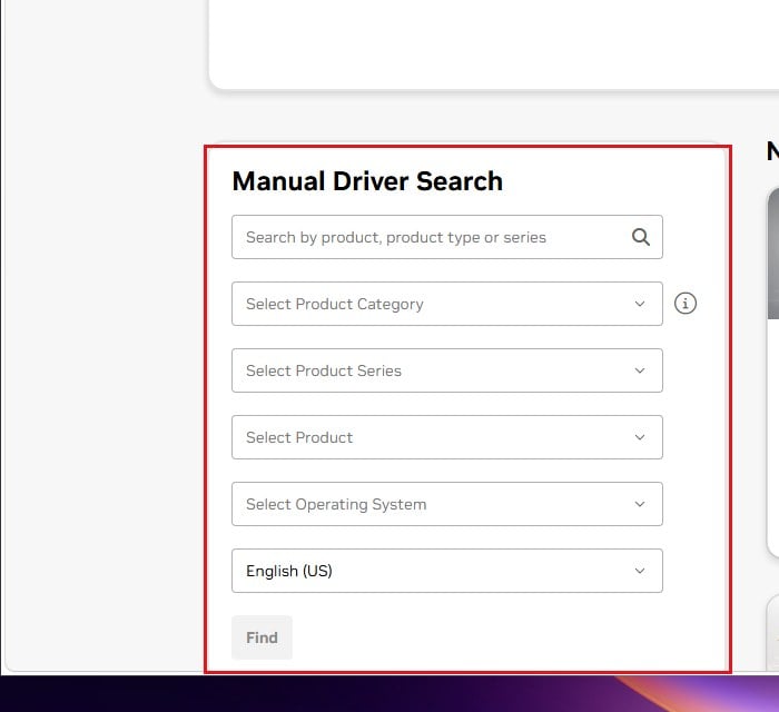 NVIDIA drivers page manual driver search