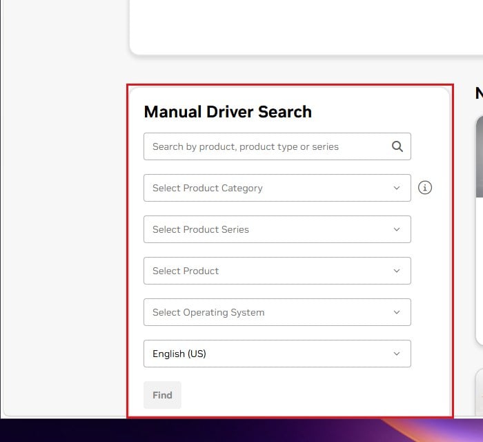 NVIDIA drivers page manual driver search