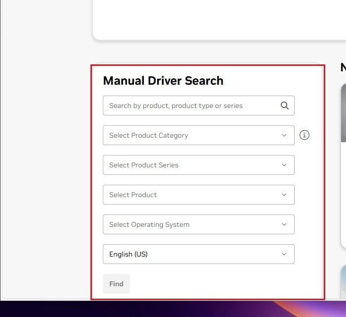 NVIDIA drivers page manual driver search
