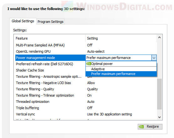 NVIDIA power management mode