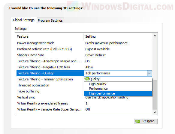 NVIDIA texture filtering quality high performance