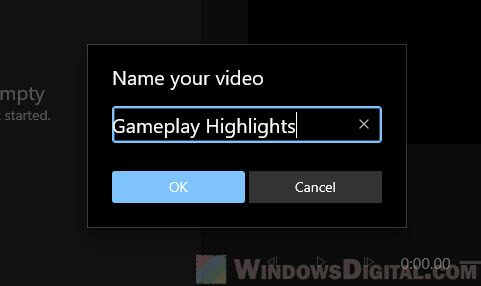 Name a video Photos app Windows 10