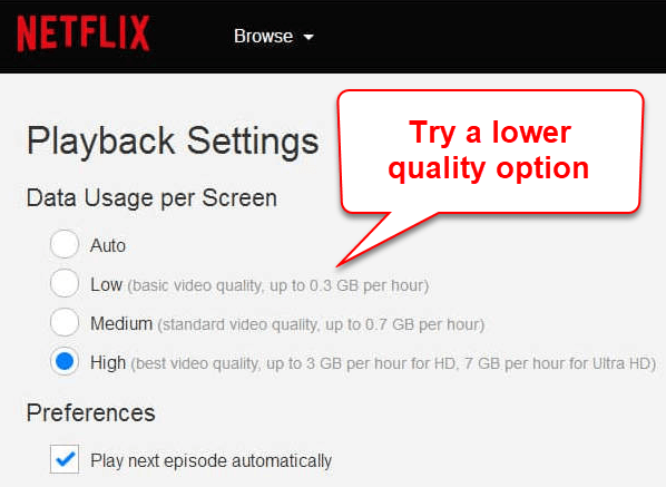 Netflix Stream Quality Settings on TV