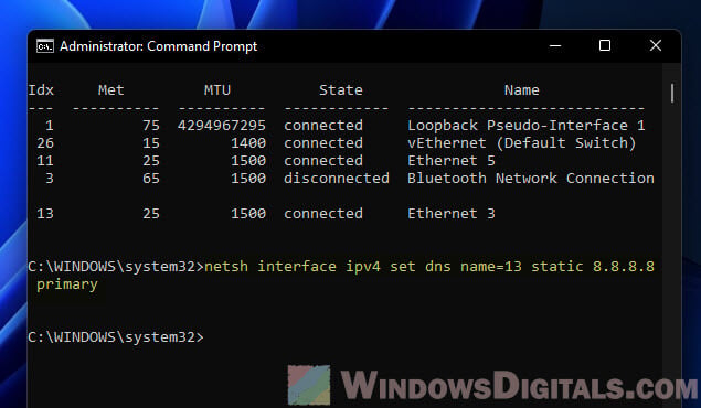 Netsh interface IP set DNS using Command Prompt