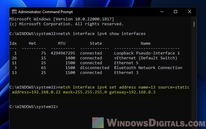 Netsh interface IP set address CMD