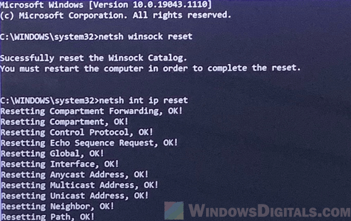 Netsh winsock reset IP ipconfig Renew