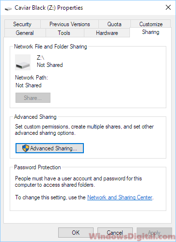 Network drive properties