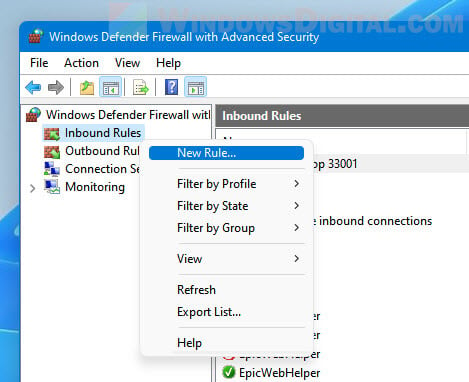 New Inbound Rules Windows 11