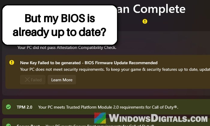 "New Key Failed to be generated" in Call of Duty on Intel PTT