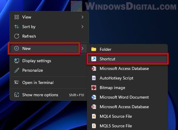 New Shortcut Windows 11
