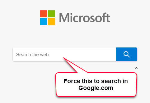 New tab search box to Google in Microsoft Edge