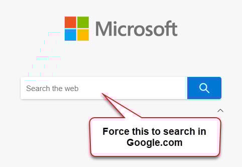 New tab search box to Google in Microsoft Edge