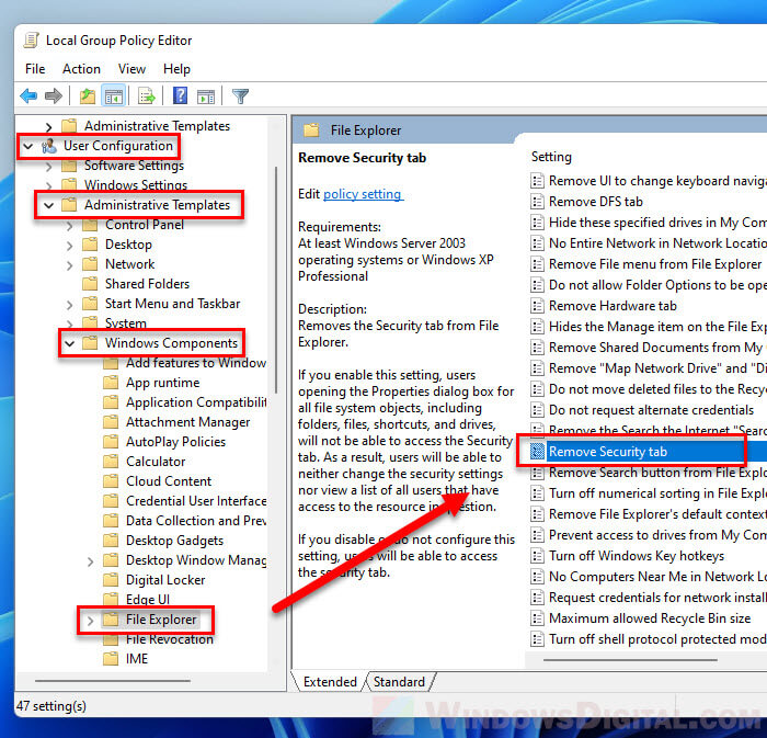 No Security Tab in folder properties Windows 11