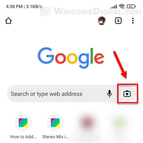 No camera icon on Google Image Search