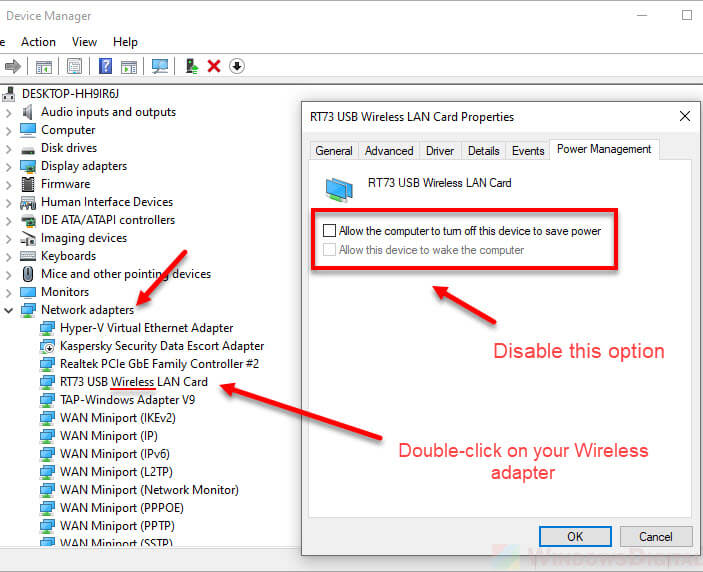 Disallow Windows from turning off wireless network adapter