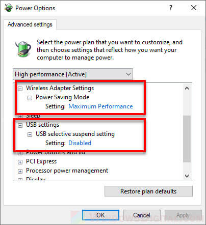 USB selective suspend setting