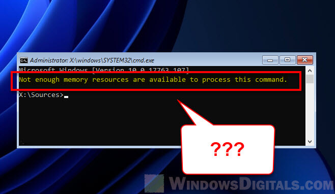 Not enough memory resources are available to process this command