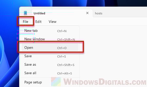 Notepad File Open