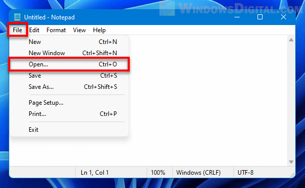 Notepad File Open Windows 11