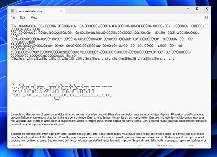 Notepad not displaying NFO file text correctly