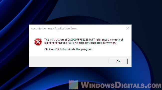 Nvcontainer.exe application error