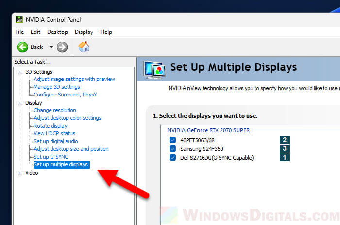 Nvidia Control Panel Set up multiple displays