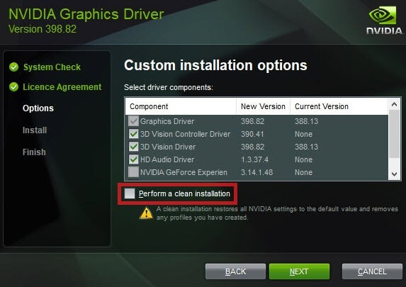 Nvidia Perform a clean installation
