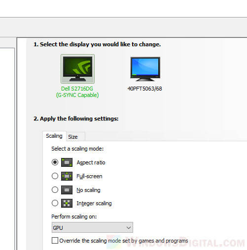 Nvidia Scaling Mode to fix screen size smaller than monitor Windows 11/10