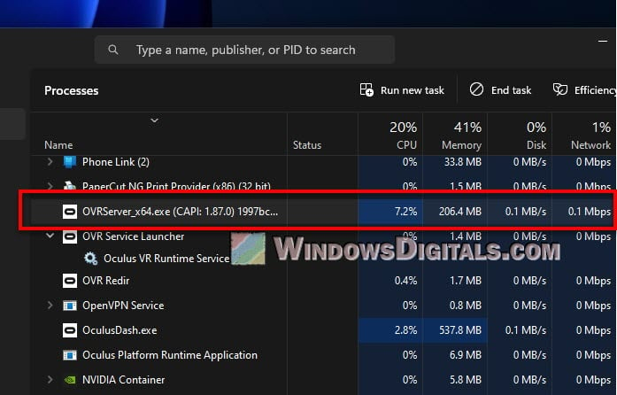 OVRServer_x64.exe High CPU, GPU and Memory Usage