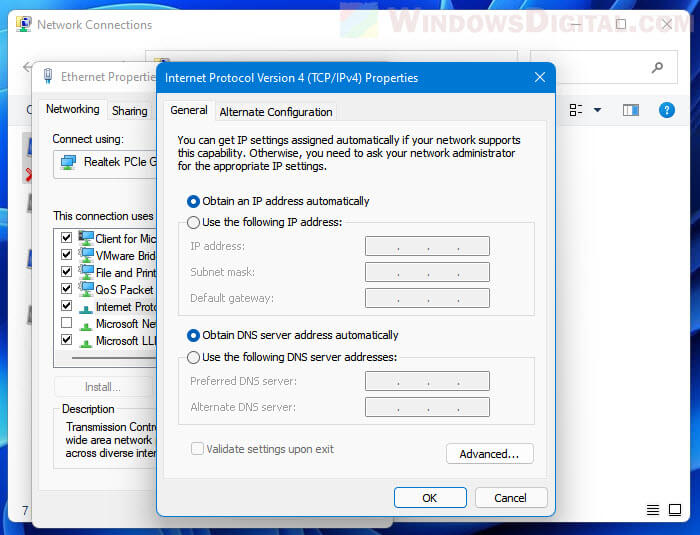 Obtain an IP address automatically Windows 11