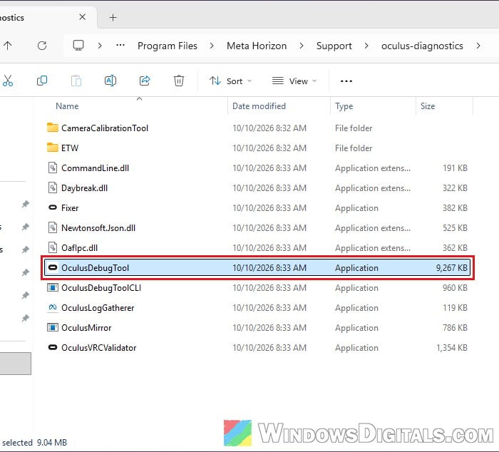 Oculus Debug Tool location Windows 11