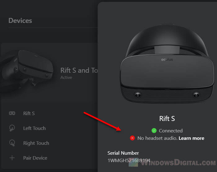 Oculus Rift S No Headset Audio Windows 10