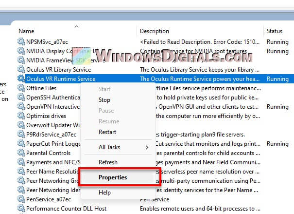 Oculus VR Runtime Service Properties