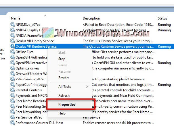 Oculus VR Runtime Service Properties