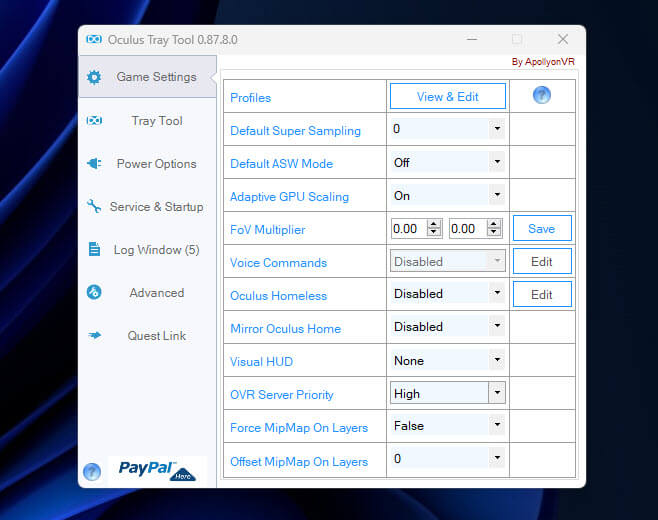 Oculus headsets advanced settings