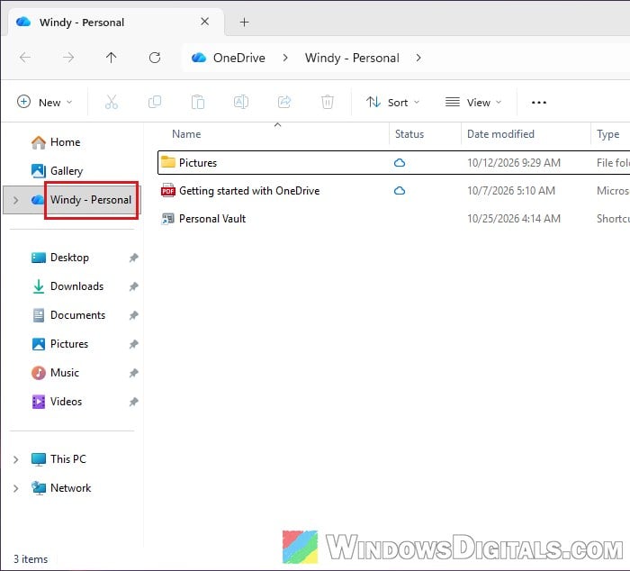 OneDrive folder in File Explorer Windows 11