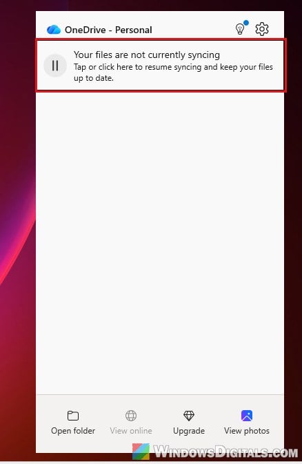 OneDrive sync paused resume syncing Windows 11