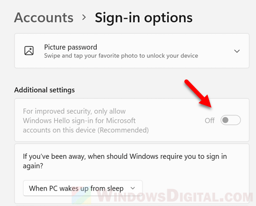 Only allow Windows Hellow sign-in for Microsoft accounts