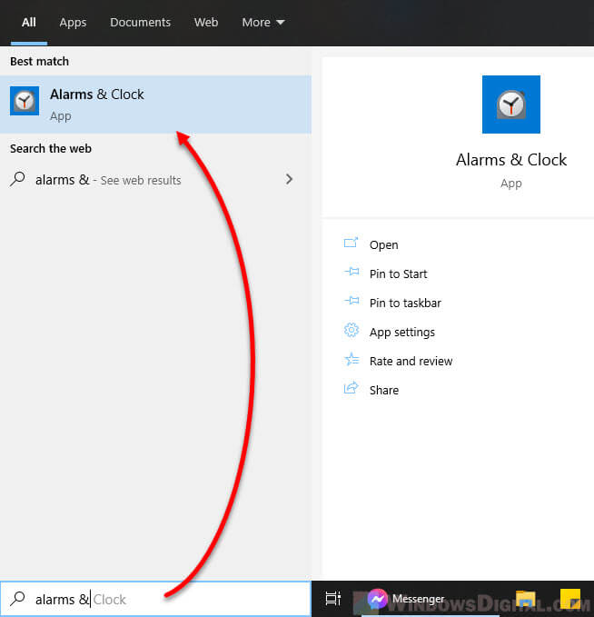 Open Alarms Clock app in Windows 10/11