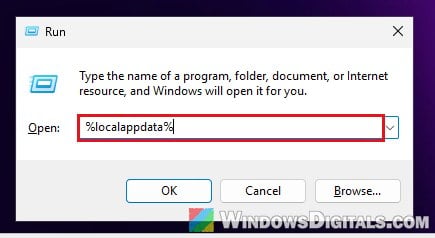 Open AppData Local folder via Run Windows 11
