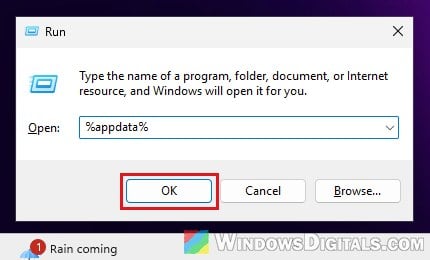 Open AppData Roaming folder via Run Windows 11