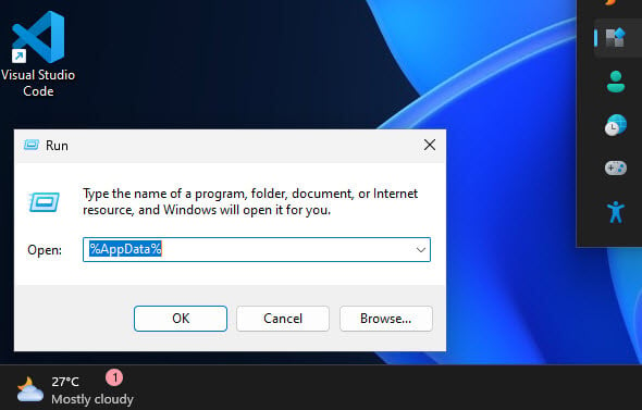 Open AppData via Run command Windows 11