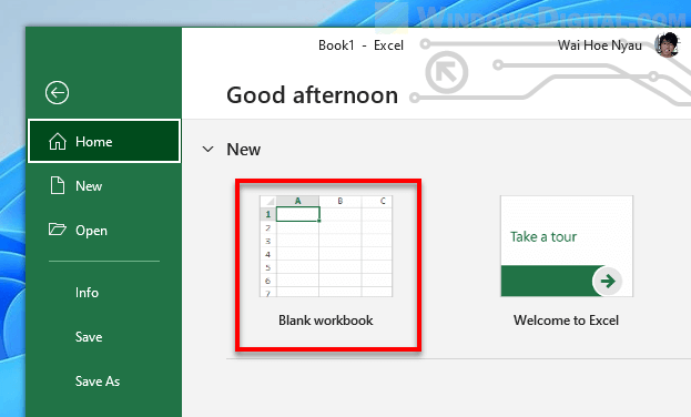 Open Blank Workbook Excel app