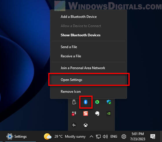 Open Bluetooth settings in Windows 11
