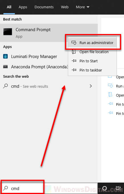 Open CMD as admin Windows 10