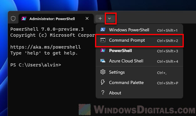 Open Command Prompt from Windows Terminal