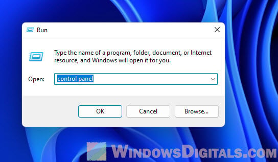 Open Control Panel from Run in Windows 11