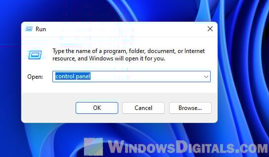 Open Control Panel from Run in Windows 11