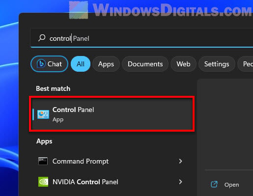 Open Control Panel in Windows 11 Start menu