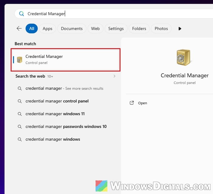Open Credential Manager Windows 11